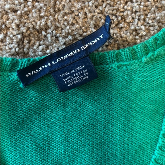 Sold ❌Ralph Lauren Green V-Neck Sweater with Crest - Picture 5 of 6